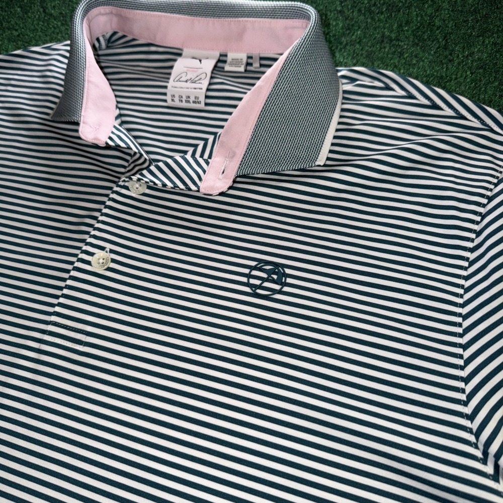 Puma Arnold Palmer Polo Men's Size XL White Dark Green Stripe Golf Polo Shirt